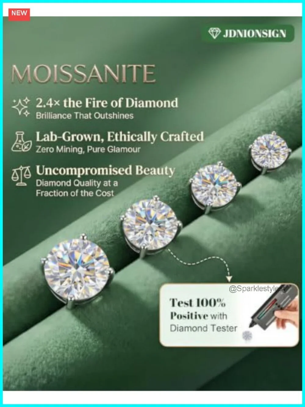 Moissanite Stud Earrings 925 Sterling Silver 18K White Gold Plated Push Back
